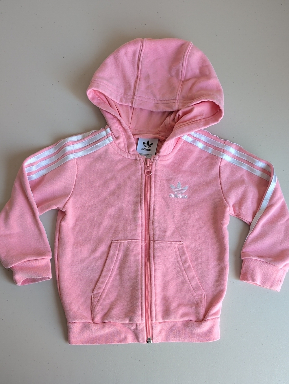 adidas Pink Hooded Zip Jacket with White Stripes